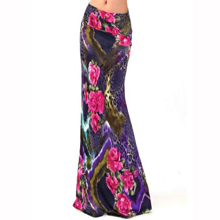 Women Long Flower Skirt Faldas Largas Knit Pencil Skirts Womens Jupe Longue Bohemian Long Skirt