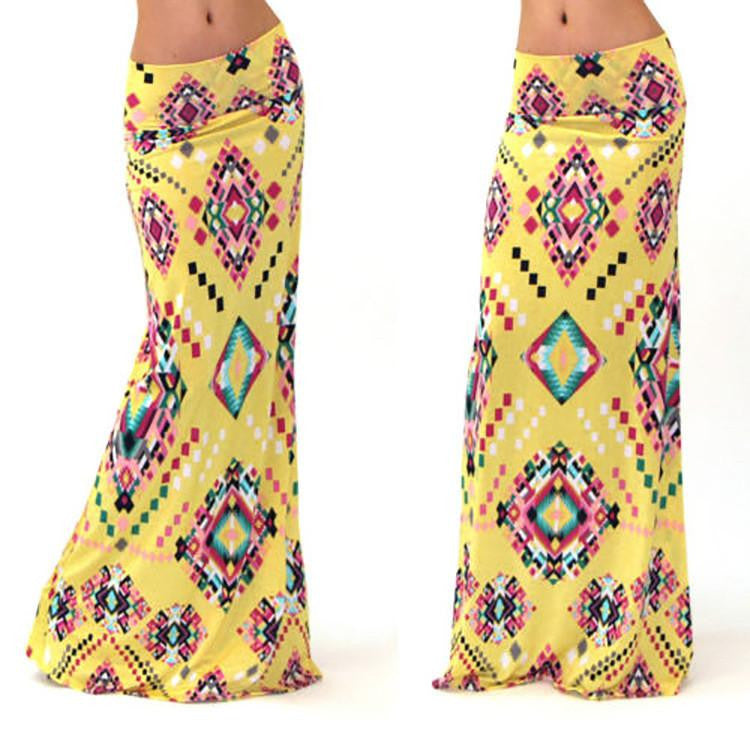 Women Long Flower Skirt Faldas Largas Knit Pencil Skirts Womens Jupe Longue Bohemian Long Skirt