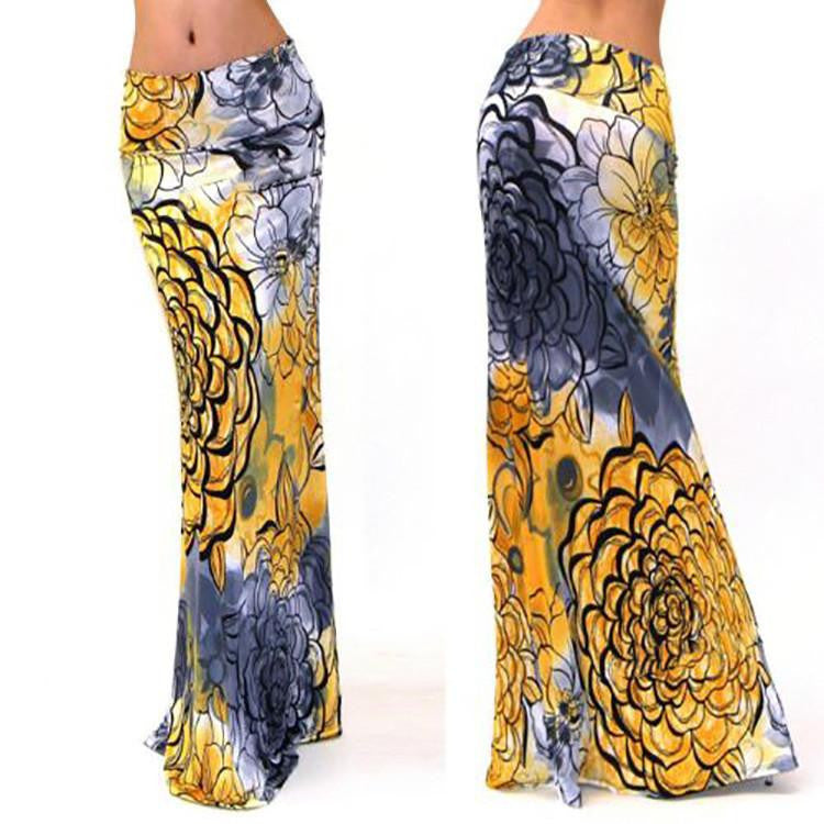 Women Long Flower Skirt Faldas Largas Knit Pencil Skirts Womens Jupe Longue Bohemian Long Skirt