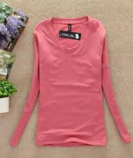 Women T-shirt Slim sexy v-neck long sleeve T-shirt Women Pure color