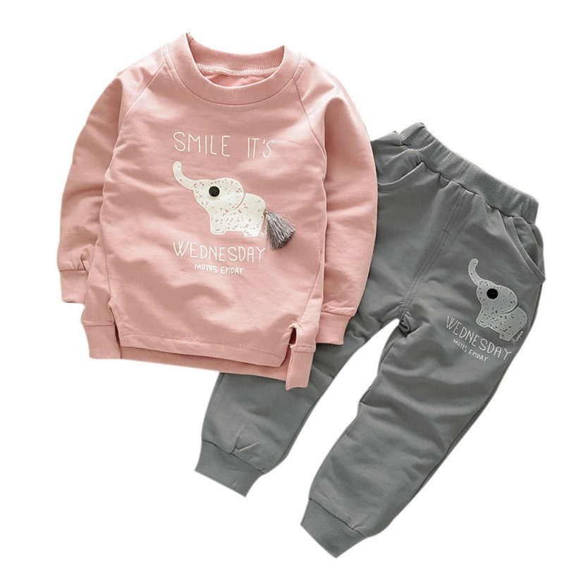 Online discount shop Australia - Kids Clothes Baby Boys Girls Cartoon Elephant Cotton Set Children Clothing Sets Child T-Shirt+Pants Suit V2
