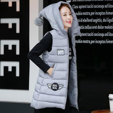 Women Vest Waistcoat Womens Long Vest Sleeveless Jacket Fur Hooded Down Cotton Warm Vest Female