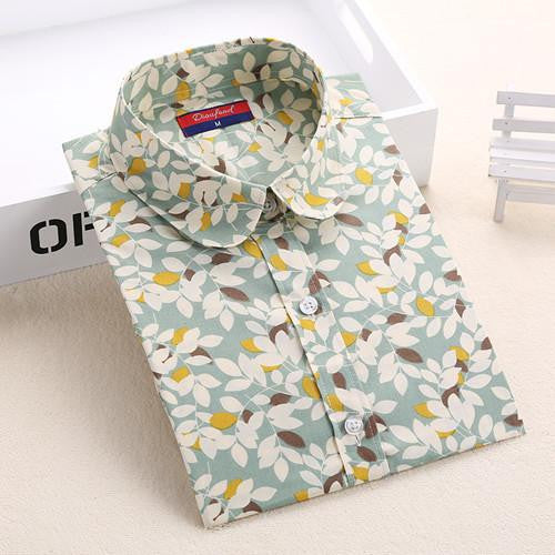 Vintage Women Shirts Long Sleeves Cotton Blouses Turn Down Collar Floral Shirts Fashion Women Shirt Tops