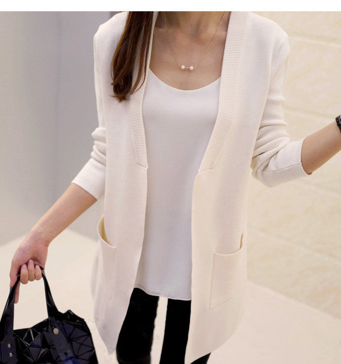 Women Medium-long Cardigan female elegant pocket Knitted Outerwear Sweater Cape Top