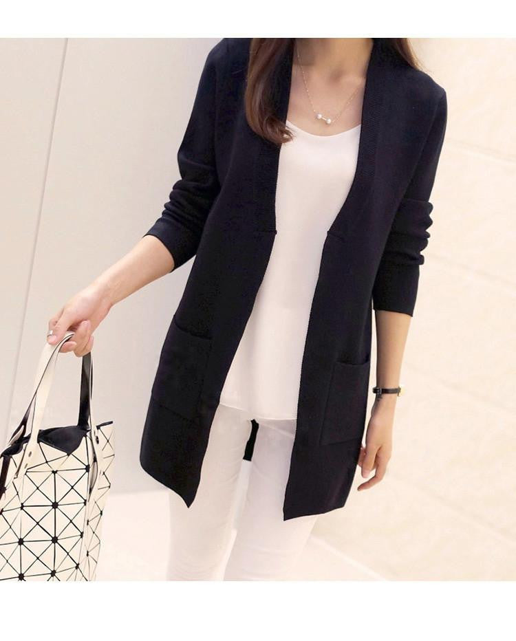 Women Medium-long Cardigan female elegant pocket Knitted Outerwear Sweater Cape Top