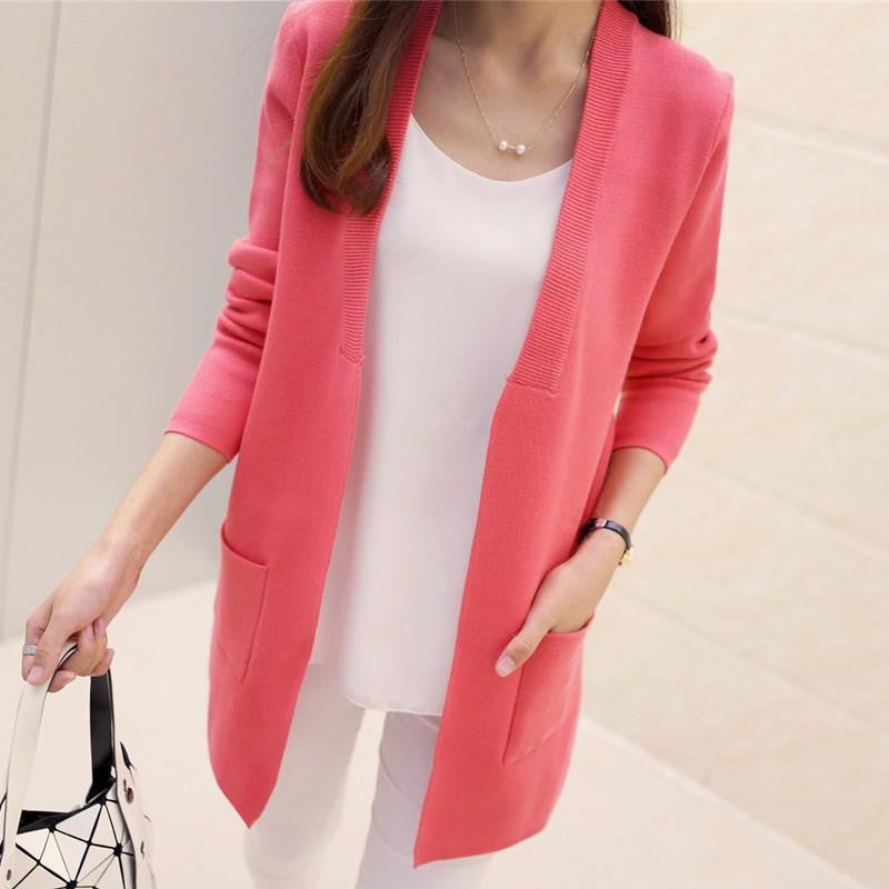 Women Medium-long Cardigan female elegant pocket Knitted Outerwear Sweater Cape Top