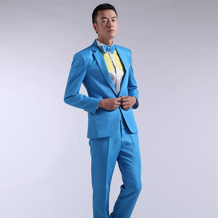 Suit Men Long-Sleeved Men's Suits Dress Hosted Theatrical Tuxedos For Men Wedding Prom Red Yellow Blue And Green M L XL