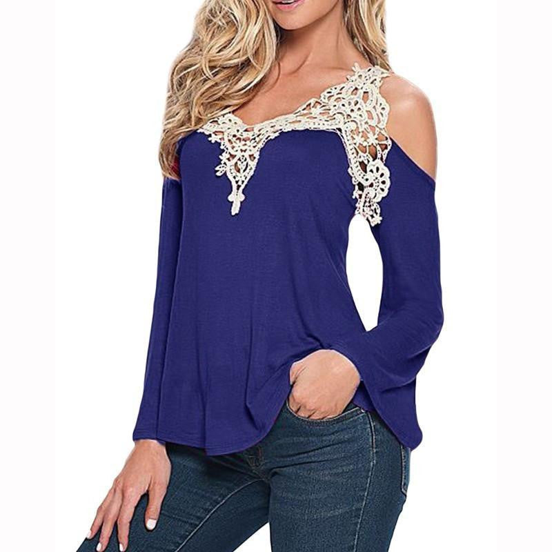 Women V Neck Long Sleeve Lace Hollow out Crochet Blouse Top Shirt Lady Party