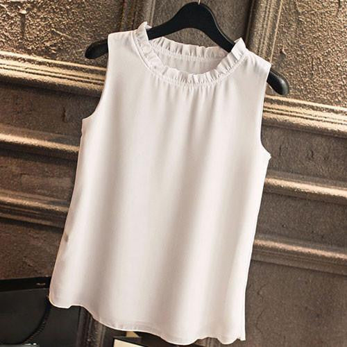 Shirt Women Chiffon Tops White Sleeveless Blouses For Women Clothes Ruffle Elegant Vintage Feminine Shirts T098