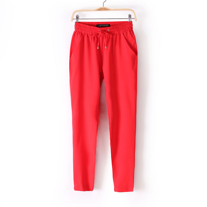 Online discount shop Australia - Casual Women Chiffon Pants Elastic Waist Solid Color Office OL Pants Summer Slim Lady Pants AB17