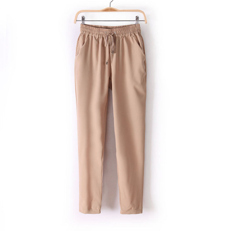 Online discount shop Australia - Casual Women Chiffon Pants Elastic Waist Solid Color Office OL Pants Summer Slim Lady Pants AB17