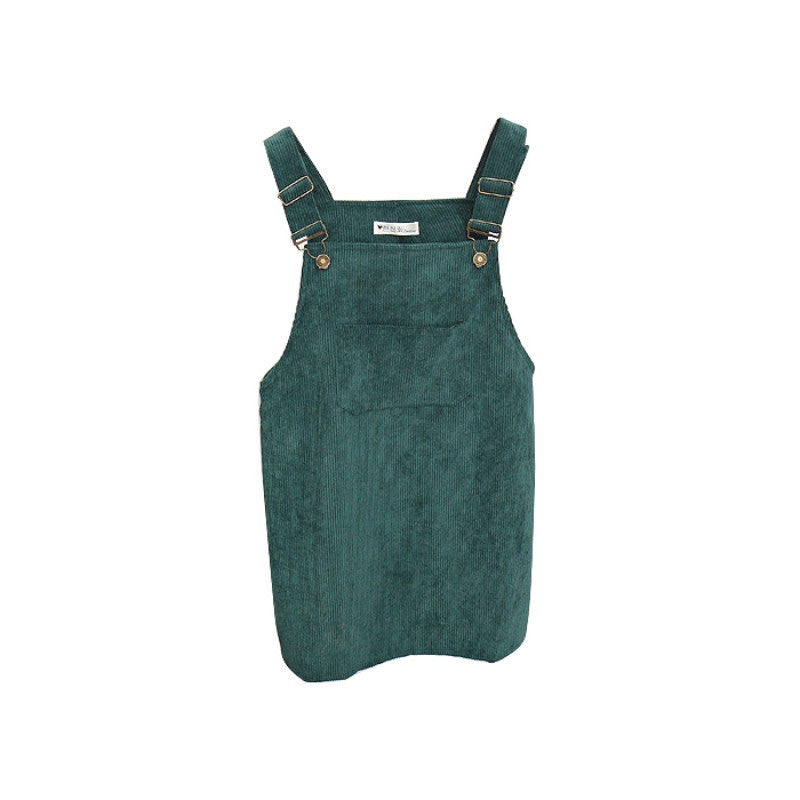 Online discount shop Australia - College Wind Restoring Ancient Ways Corduroy Suspenders Big Pocket Straight Vest Dress