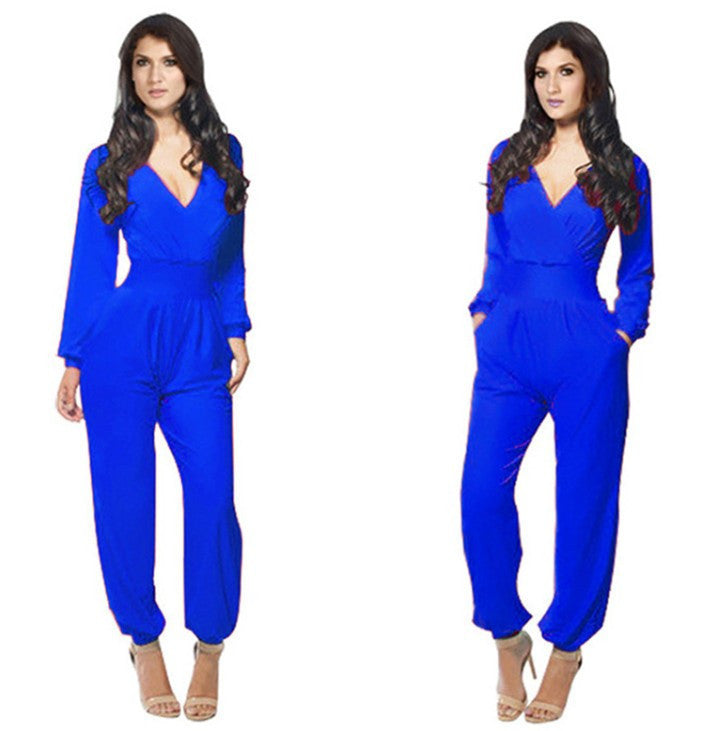 Online discount shop Australia - Elegant Rompers Women Jumpsuit Deep V-neck Bodysuit With Pockets Plus Size Overalls For Women Elegant Long Sleeve Jumpsuits