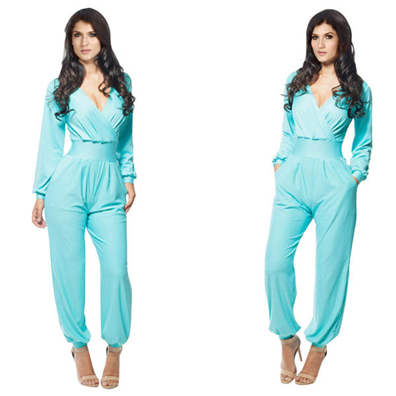 Online discount shop Australia - Elegant Rompers Women Jumpsuit Deep V-neck Bodysuit With Pockets Plus Size Overalls For Women Elegant Long Sleeve Jumpsuits