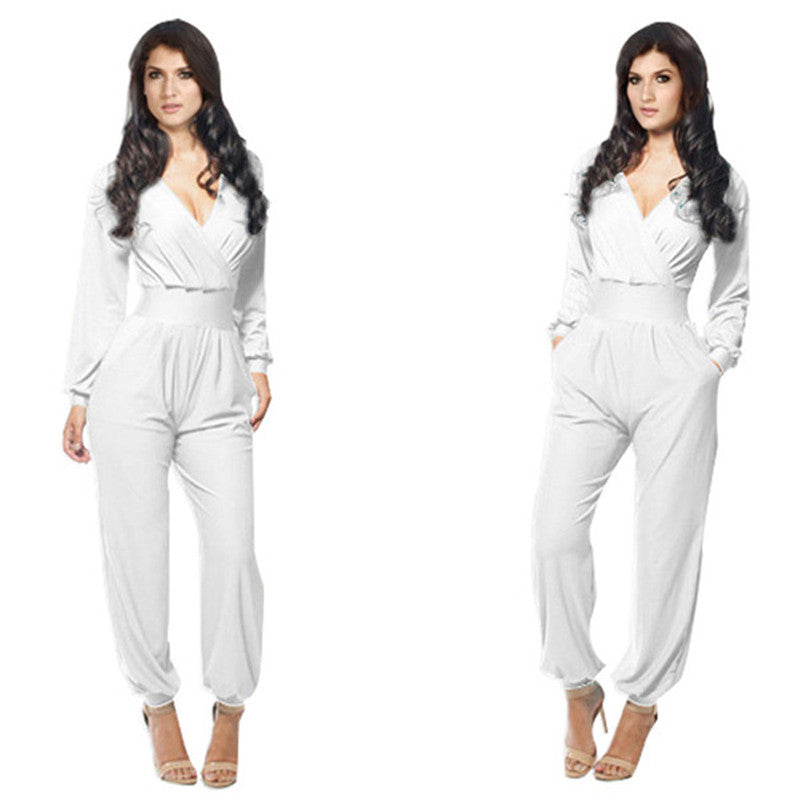 Online discount shop Australia - Elegant Rompers Women Jumpsuit Deep V-neck Bodysuit With Pockets Plus Size Overalls For Women Elegant Long Sleeve Jumpsuits