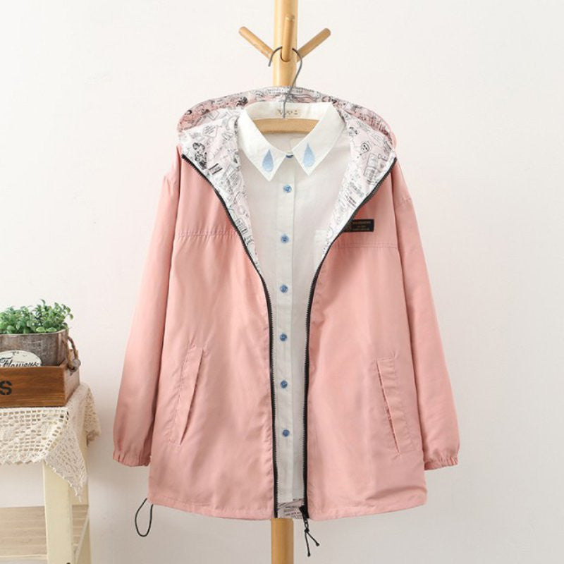 Online discount shop Australia - Fashion Women Jacket Coat Pocket Zipper Hooded Two Side Wear Cartoon Print Outwear Loose Plus Size