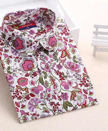 Women Cherry Blouses Long Sleeve Shirt Turn Down Collar Floral Blouse Women And Blouses Fashion