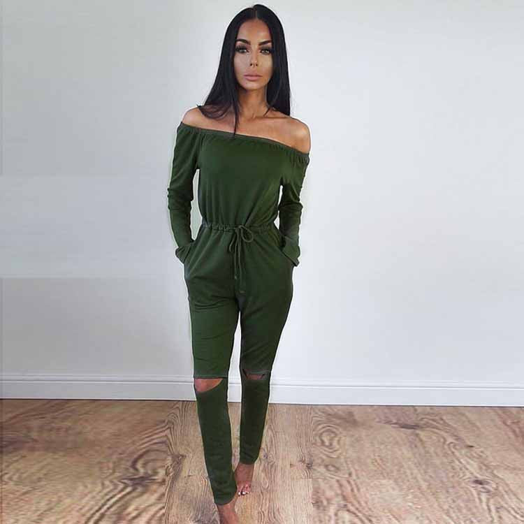 Online discount shop Australia - Julissa Mo Off Shoulder Long Jumpsuit Women Rompers Sexy Hollow Out Lace Up Bodysuit Overalls Plus Size Playsuit