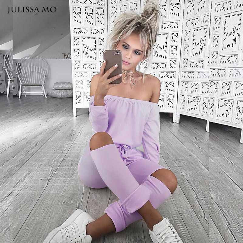 Online discount shop Australia - Julissa Mo Off Shoulder Long Jumpsuit Women Rompers Sexy Hollow Out Lace Up Bodysuit Overalls Plus Size Playsuit