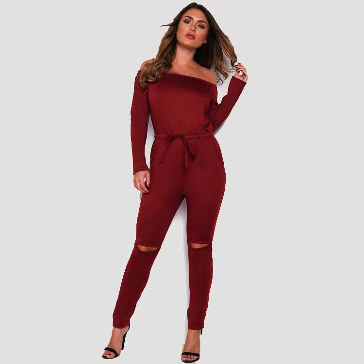 Online discount shop Australia - Julissa Mo Off Shoulder Long Jumpsuit Women Rompers Sexy Hollow Out Lace Up Bodysuit Overalls Plus Size Playsuit