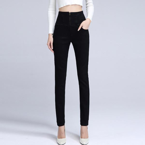 Women's high waist skinny jeans Female casual slim denim pencil pants Plus size long trousers Size 34