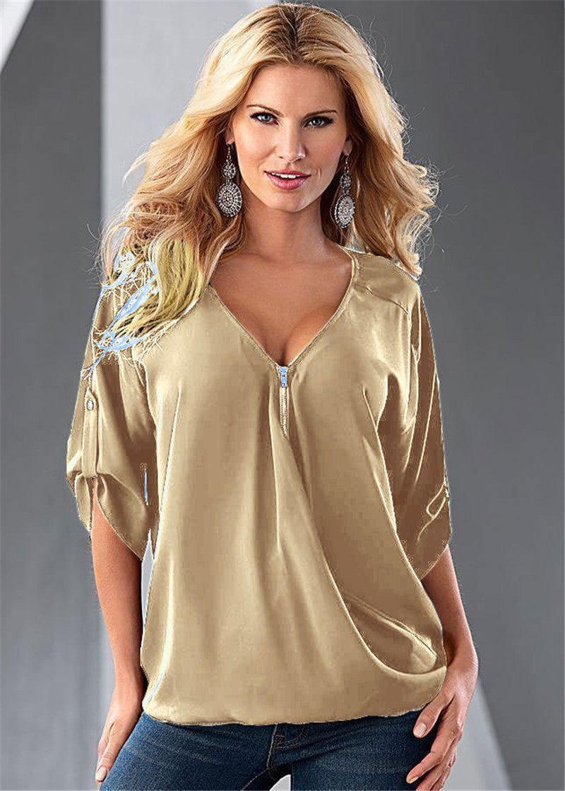 Online discount shop Australia - Casual Women Elegant Sexy V-Neck Solid Long-Sleeve Shirt Top Blouse Party Clothing