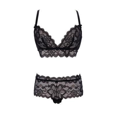 Mousse Deep V Women's Bra Set Lace Underwear Sets Soft Black Bra Briefs Set Underwear Brassiere Female Underwear Set