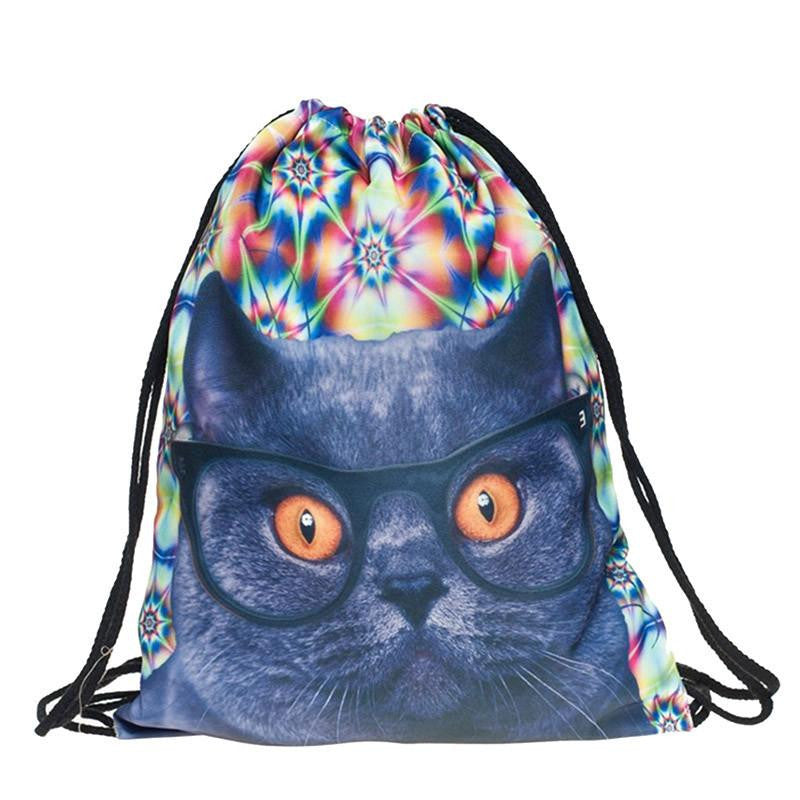 Storage Bag 3D Cat Printed Fashion Women Drawstring Shopping Bag 30*39cm/11.8*15.4'' 1PCS/Lot