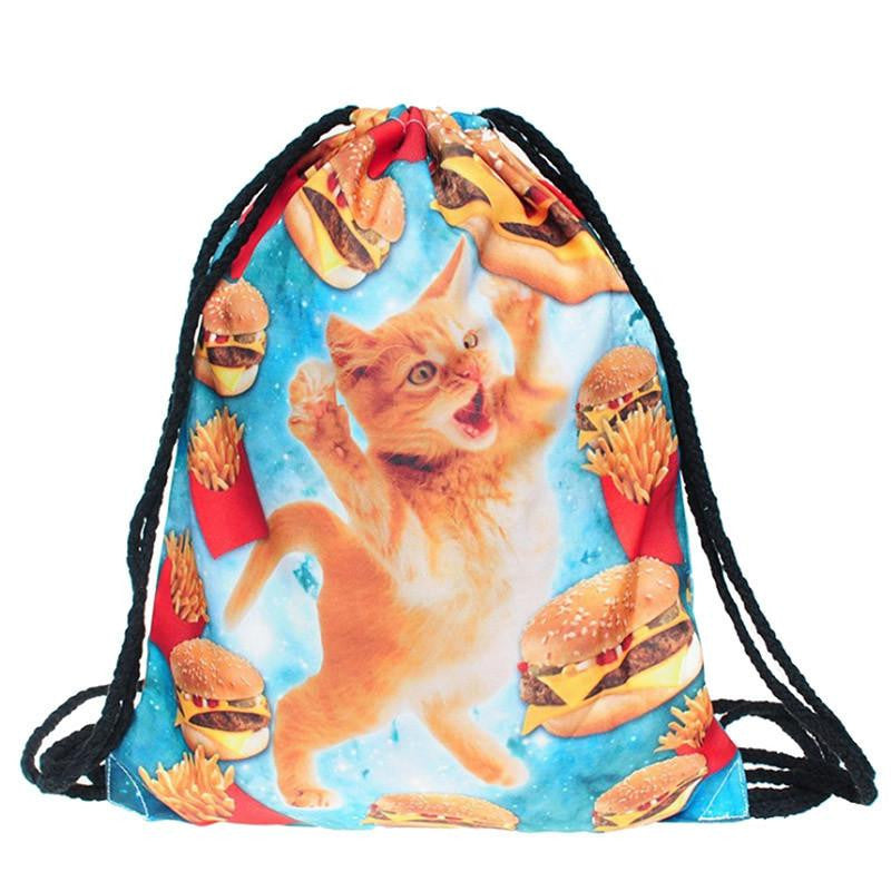 Storage Bag 3D Cat Printed Fashion Women Drawstring Shopping Bag 30*39cm/11.8*15.4'' 1PCS/Lot