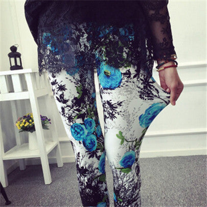 Online discount shop Australia - Female Leggings leggins Spring Autumn Graffiti Flowers Soft Graffiti Printed Women Mid Waist Slim Sportswear Pant K092