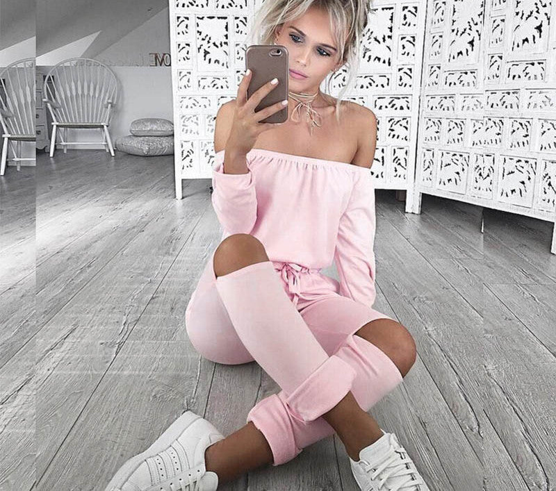 Off Shoulder Rompers Jumpsuit Women Long Sleeve Elegant Casual Party Black Pant Hollow Jumpsuit Overalls Women