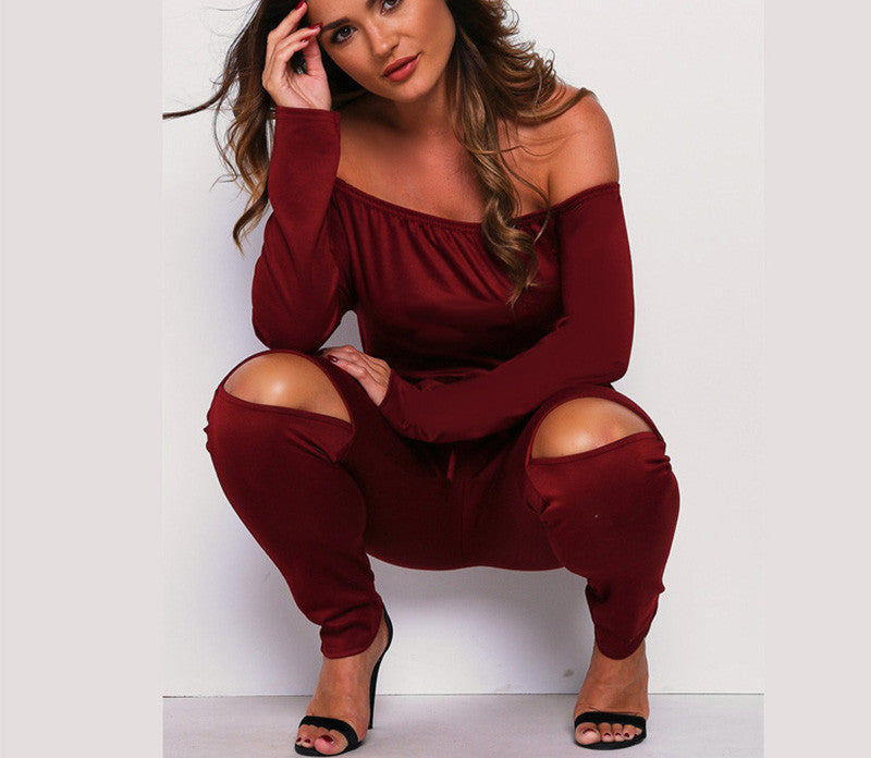 Off Shoulder Rompers Jumpsuit Women Long Sleeve Elegant Casual Party Black Pant Hollow Jumpsuit Overalls Women