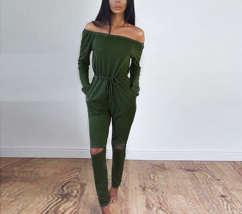 Off Shoulder Rompers Jumpsuit Women Long Sleeve Elegant Casual Party Black Pant Hollow Jumpsuit Overalls Women