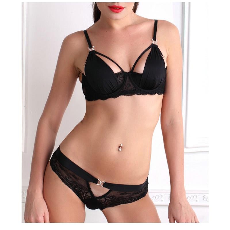 Online discount shop Australia - B C D transparent hollow lace bra set women underwear set intimate soft cup buckle women's bra & brief sets