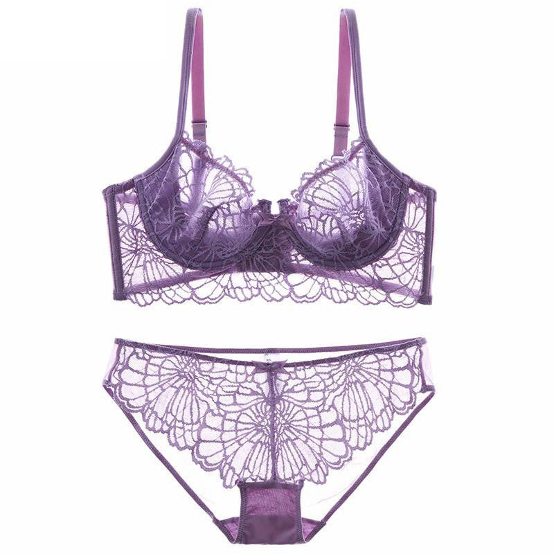 Online discount shop Australia - B C D transparent hollow lace bra set women underwear set intimate soft cup buckle women's bra & brief sets