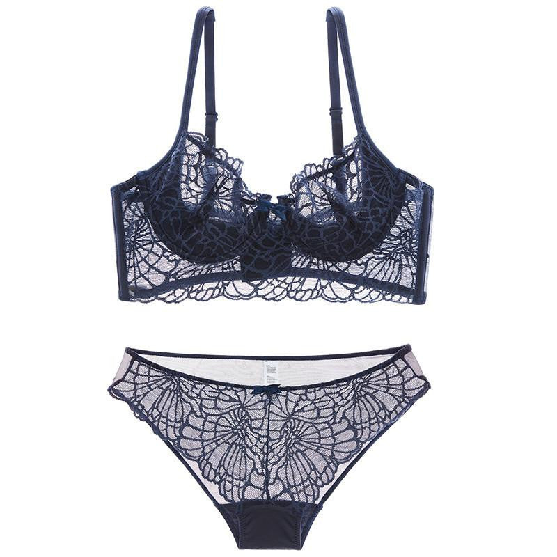 Online discount shop Australia - B C D transparent hollow lace bra set women underwear set intimate soft cup buckle women's bra & brief sets