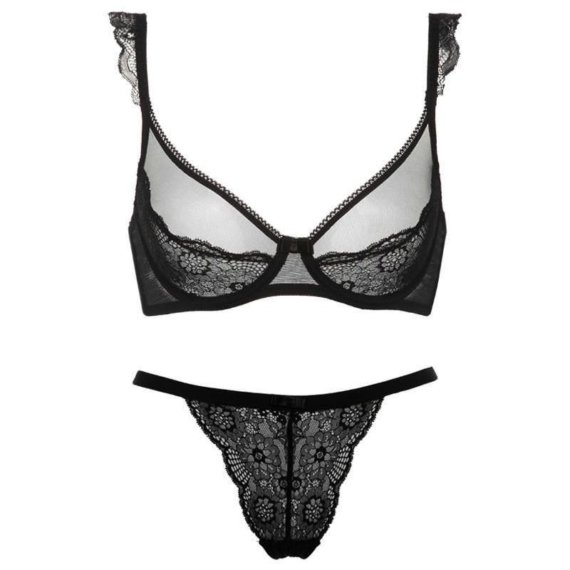 Online discount shop Australia - B C D transparent hollow lace bra set women underwear set intimate soft cup buckle women's bra & brief sets