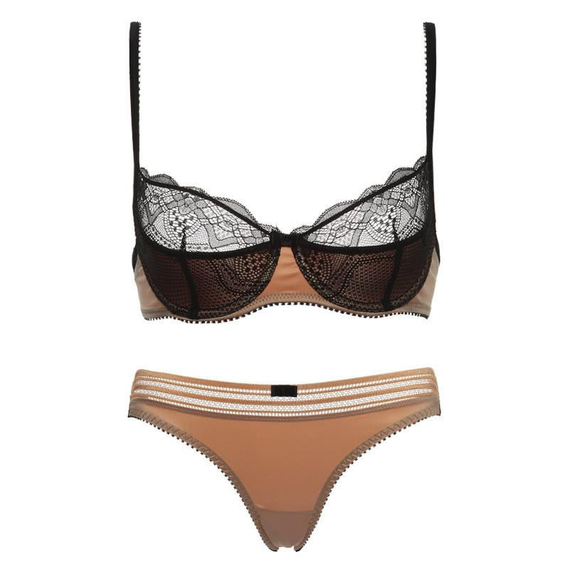 Online discount shop Australia - B C D transparent hollow lace bra set women underwear set intimate soft cup buckle women's bra & brief sets