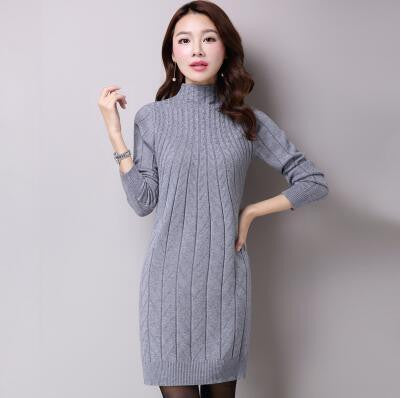 Winter Autumn Women Sweater Dresses Long Sleeve Knitted Wool Sweater Dress Female Turtleneck Mini Slim Dress Woman Clothing