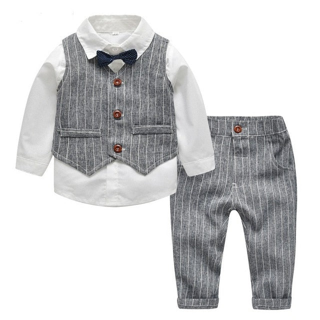 Baby Boy Gentleman Suit White Shirt with Bow 3Pcs Formal Kids Clothes Set