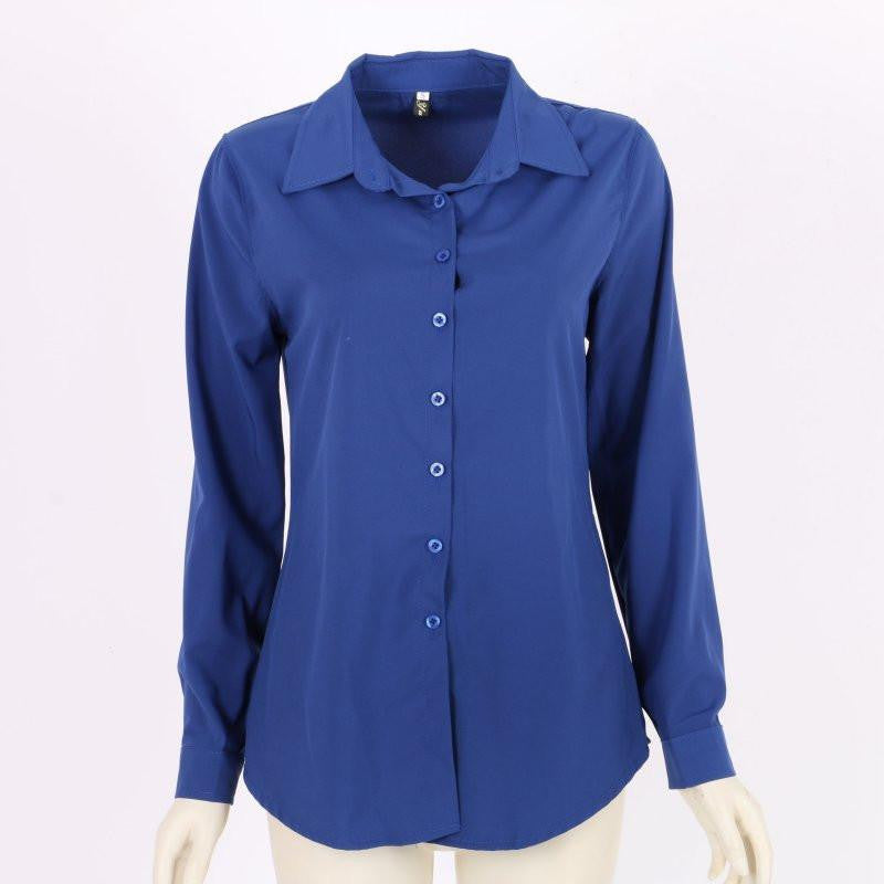 Women Candy Color Long Sleeve Lapel Shirt OL Button Down Slim Fit Blouse