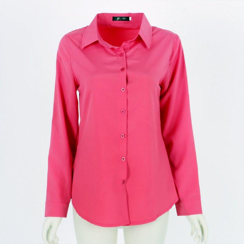 Women Candy Color Long Sleeve Lapel Shirt OL Button Down Slim Fit Blouse