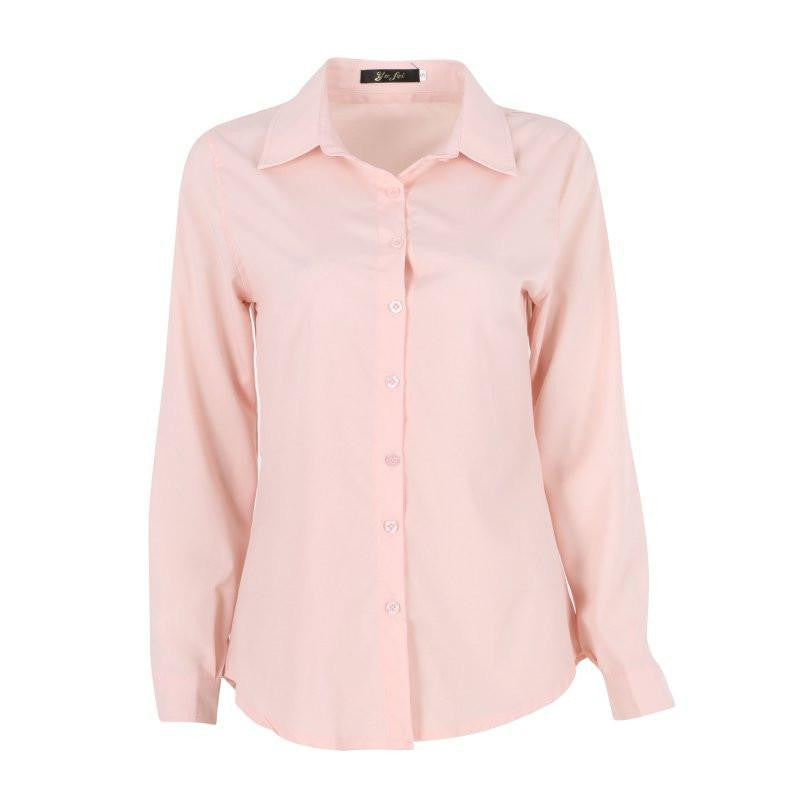 Women Candy Color Long Sleeve Lapel Shirt OL Button Down Slim Fit Blouse