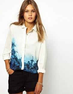 Online discount shop Australia - New  Printing Waist Fashion Style Retro Plus Size Stand Collar Full Sleeve Chiffon Shirt Women