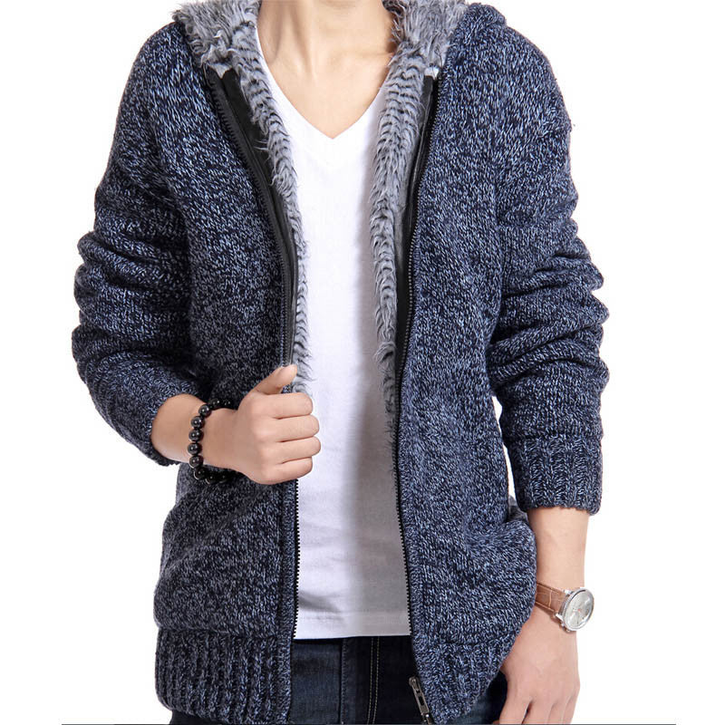 Online discount shop Australia - Jacket Men thick velvet cotton hooded fur jacket men's padded knitted casual sweater Cardigan coat Outdoors parka