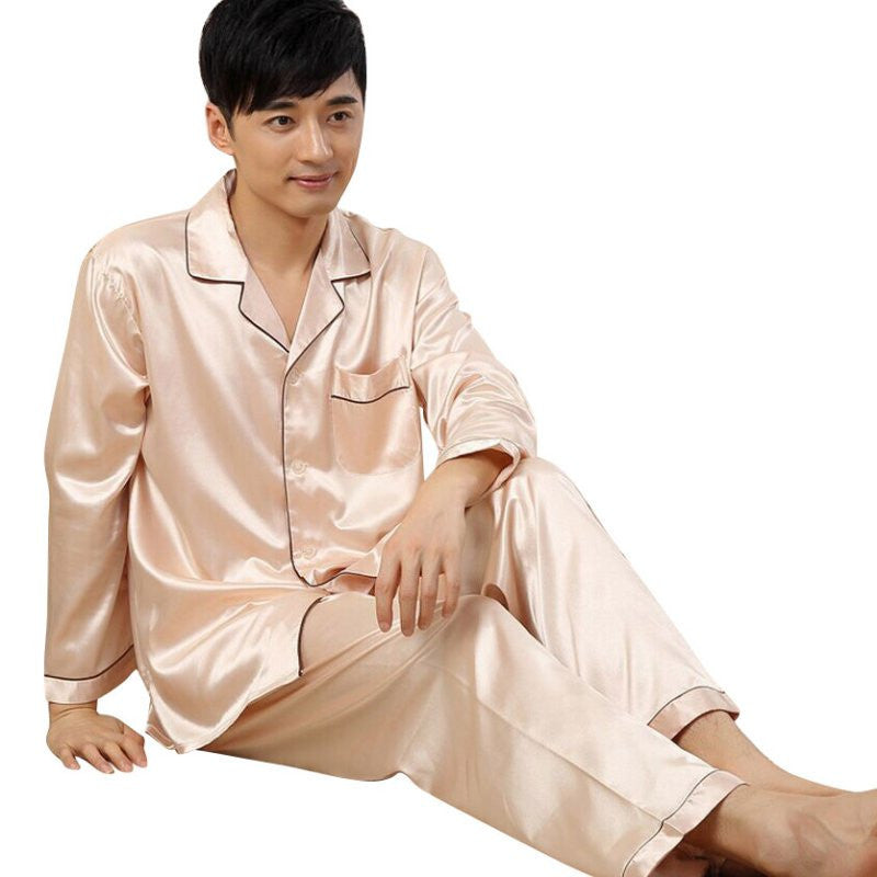 Online discount shop Australia - Couples Pajamas Sets Men Women Long Sleeve Sleepwear Homewear Nightshirt Soft Faux Silk Satin