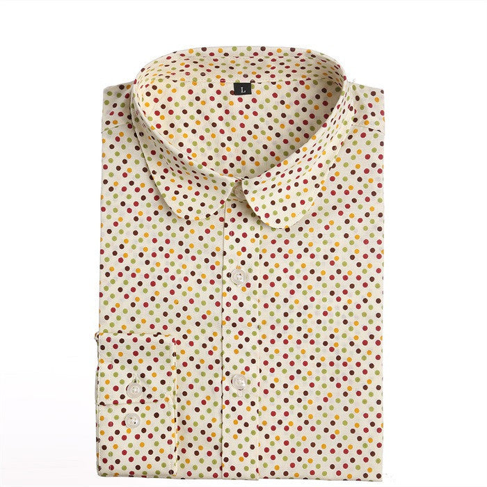 Red Polka Dot Shirts Women Cotton Blouses Long Sleeve Ladies Tops Collar Shirt Female Plus Size 5XL Clothing For Women