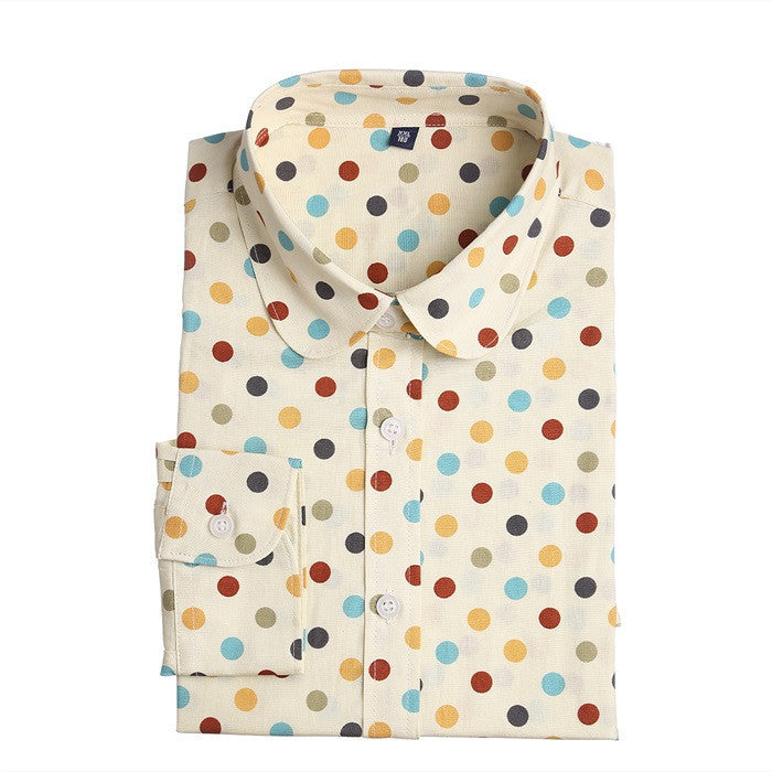 Red Polka Dot Shirts Women Cotton Blouses Long Sleeve Ladies Tops Collar Shirt Female Plus Size 5XL Clothing For Women