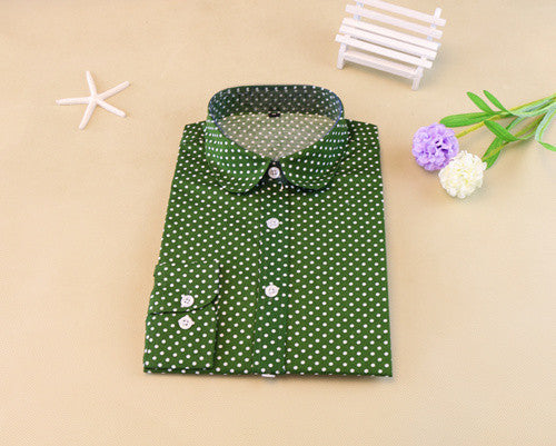 Red Polka Dot Shirts Women Cotton Blouses Long Sleeve Ladies Tops Collar Shirt Female Plus Size 5XL Clothing For Women