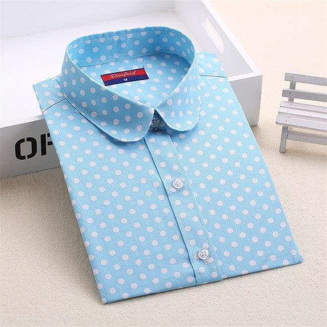 Red Polka Dot Shirts Women Cotton Blouses Long Sleeve Ladies Tops Collar Shirt Female Plus Size 5XL Clothing For Women